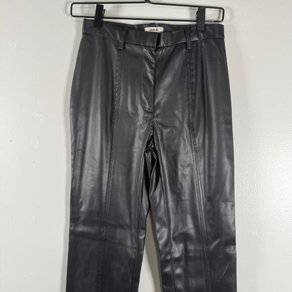 Jason Wu Black Faux Leather Stretch Mid Rise Straight Slim Pants Split Leg Sze S - Picture 3 of 11